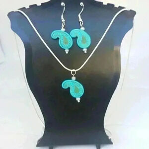Turquoise Paisley Necklace and Earrings Set